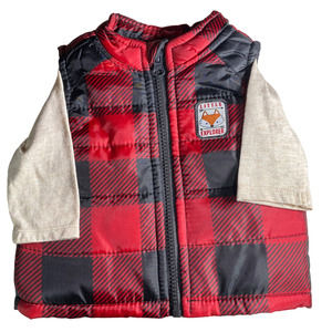 Healthtex Newborn Plaid Red Black Puffer & Long Sleeve Fox Graphic T-Shirt